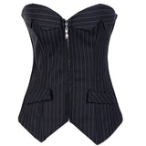 Sexy Pinstripe Denim OL Style Stripe Overbust Corset