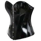 Shiny PVC Leather Steampunk Gothic Black Overbust Corset
