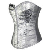 Shiny Sequins Leather Front Zipper Silver Light Corset