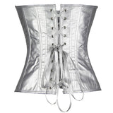 Shiny Sequins Leather Front Zipper Silver Light Corset