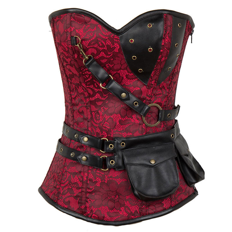 Steampunk Brocade Jacket Corset With Belt Pockets