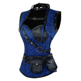 Steampunk Brocade Jacket Corset With Belt Pockets