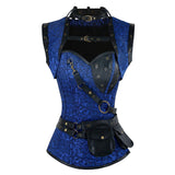 Steampunk Brocade Jacket Corset With Belt Pockets