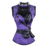 Steampunk Brocade Jacket Corset With Belt Pockets