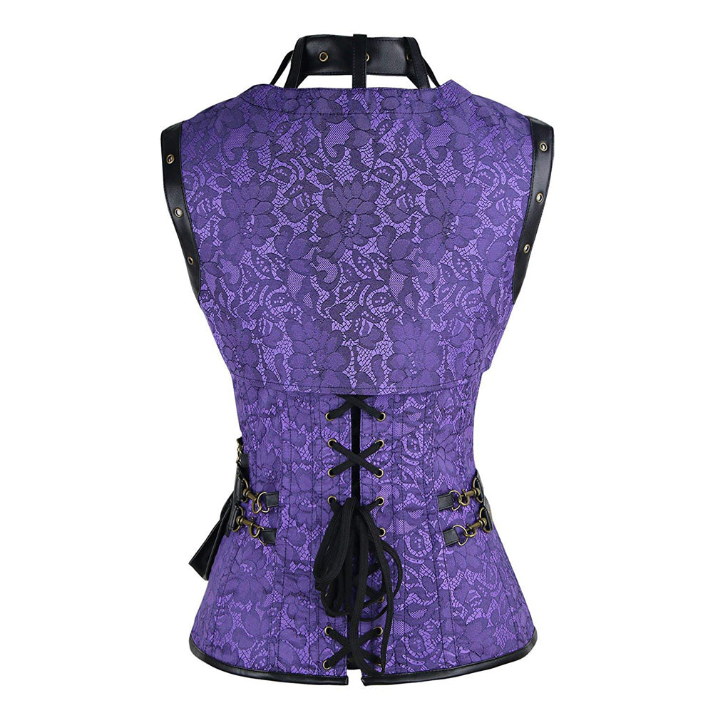Steampunk Brocade Jacket Corset With Belt Pockets