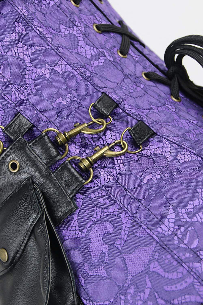 Steampunk Brocade Jacket Corset With Belt Pockets