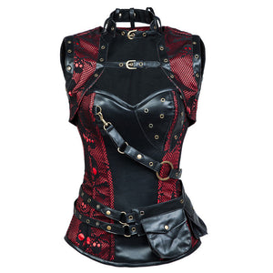 Steampunk Brocade Jacket Corset With Belt Pockets