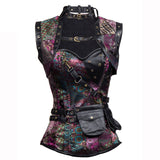 Steampunk Brocade Jacket Corset With Belt Pockets