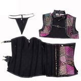 Steampunk Brocade Jacket Corset With Belt Pockets