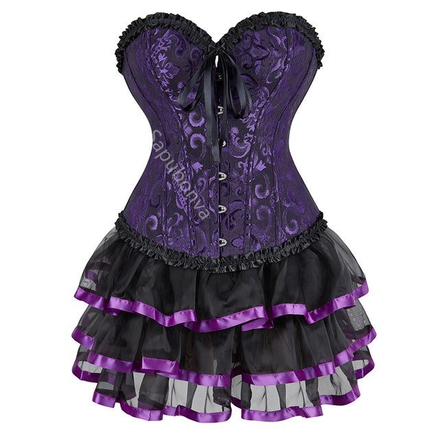 Steampunk Corset Skirt Burlesque Halloween Costume Set