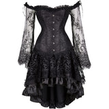 Steampunk Costumes Corset Dress Long Sleeve Lace with Skirt Set