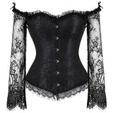 Steampunk Costumes Corset Dress Long Sleeve Lace with Skirt Set