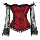 Steampunk Costumes Corset Dress Long Sleeve Lace with Skirt Set