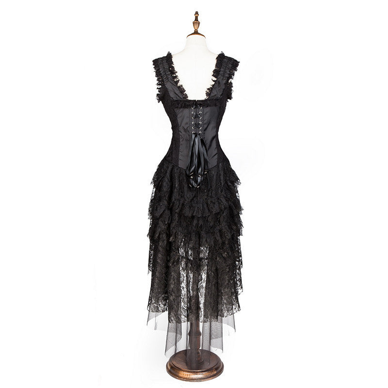 Steampunk Black Straps Victorian Overbust Corset Dress Costume