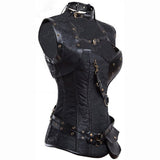 Steampunk Brocade Jacket Corset With Belt Pockets