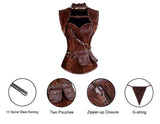 Steampunk Brocade Jacket Corset With Belt Pockets