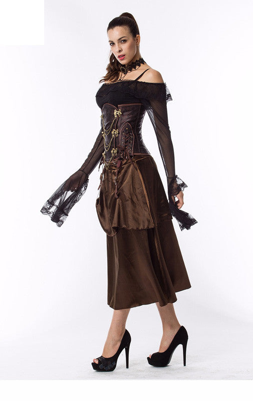 Steampunk Chain Lace Embroidered Waist Cincher Underbust Corset