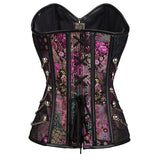 Steampunk Inspired Multi Embroidered Overbust Corset with Chains