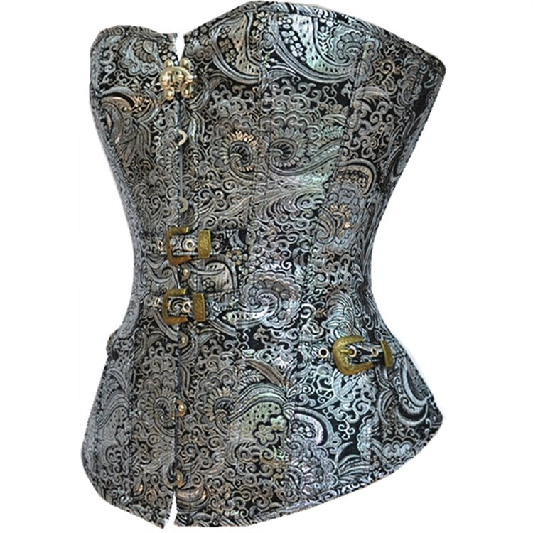 Steampunk Retro Goth Silver Body Buckle Up Corset