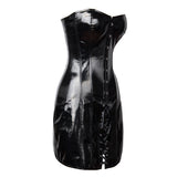 Steampunk Wetlook Leather Black Corset Long Dress Outfits