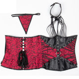 Straps Halter Steampunk Leather Brocade Underbust Gothic Corset