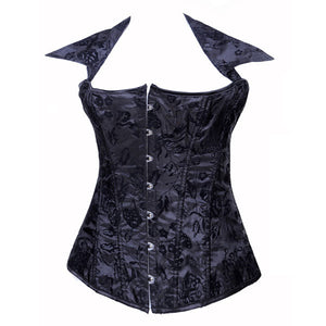 Victorian Flower Print Collar Burlesque Fullbust Black Corset