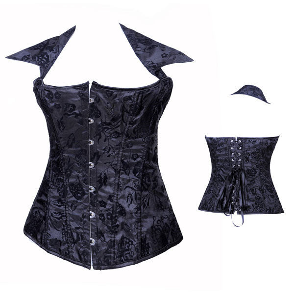 Victorian Flower Print Collar Burlesque Fullbust Black Corset