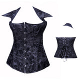 Victorian Flower Print Collar Burlesque Fullbust Black Corset