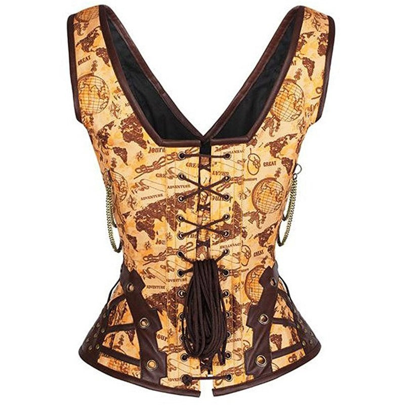 Women's Gothic Steampunk Overbust Corsets with Chains