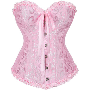 Women's Lace Up Boned Overbust Corset Bustier Bodyshaper Top