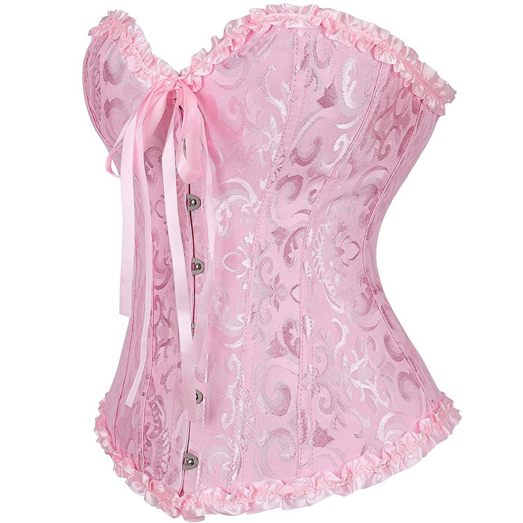 Women's Lace Up Boned Overbust Corset Bustier Bodyshaper Top