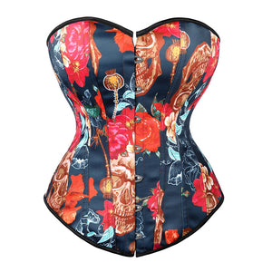 Women's Vintage Flower Jacquard Boned Overbust Steampunk Corset