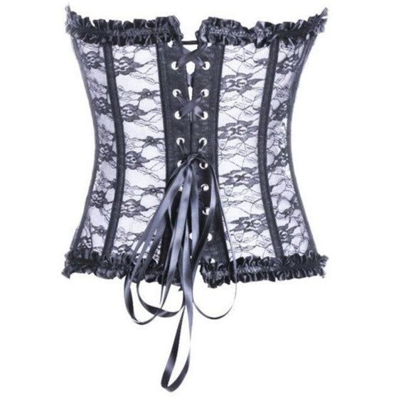 Women's Lace Trim Underwire Cups Overbust Wedding Corset