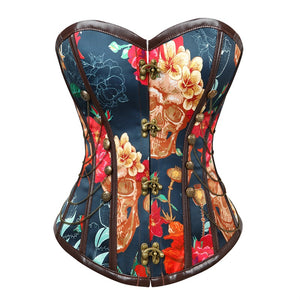 Women's Retro Jacquard Steel Boned Overbust Steampunk Corset