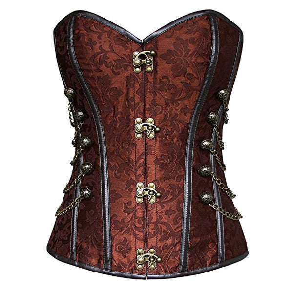 Victorian Steampunk Lace Up Brocade Corset with Chains