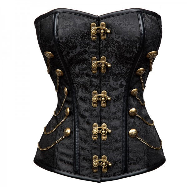 Women's Strapless Steampunk Overbust Brocade Corset with Chains
