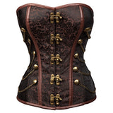 Women's Strapless Steampunk Overbust Brocade Corset with Chains