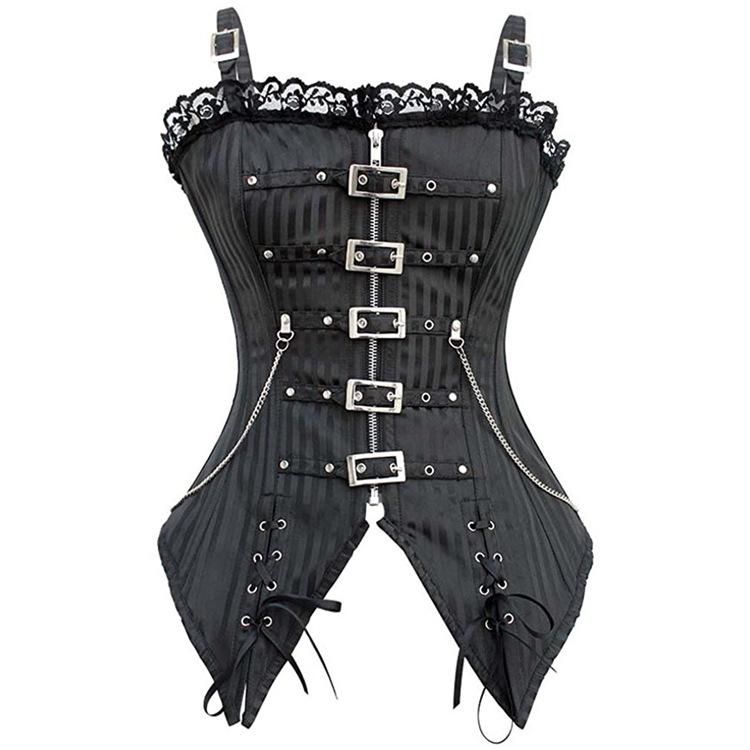 Womens Gothic Zip Buckle Straps Steampunk Corset