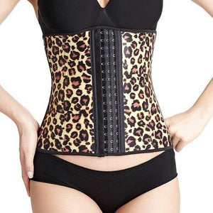 Latex Waist Trainer Cheetah Print Steel Boned Waist Corset