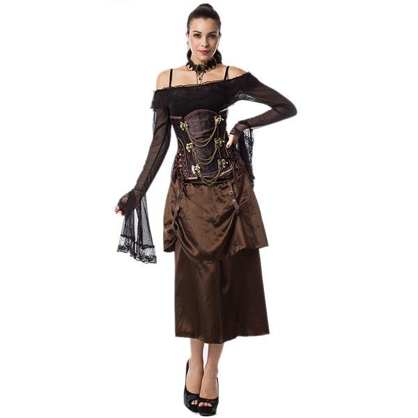 Brocade Underbust Corset Steampunk Costume With Skirt