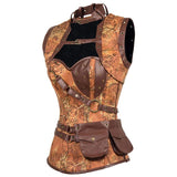 Steampunk Brocade Jacket Corset With Belt Pockets