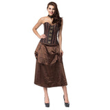 Brown Overbust Corset Steampunk Costume Clothing with Skirt