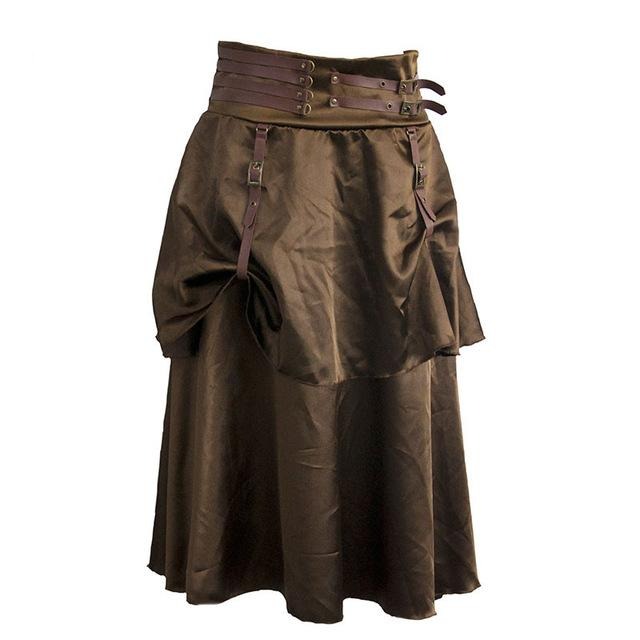 Brown Overbust Corset Steampunk Costume Clothing with Skirt